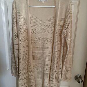 Elegant Beige Open Knit Cardigan